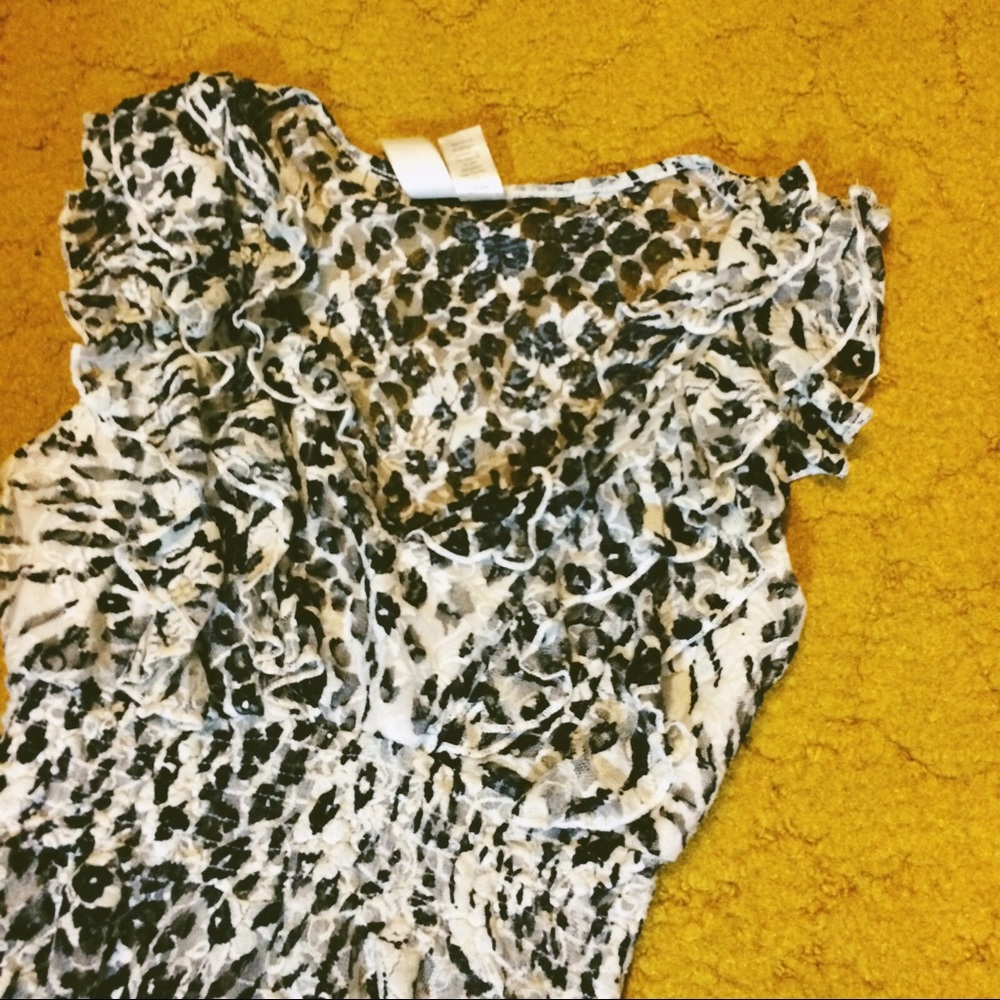 Black/Gray Sheer Leopard Print Ruffled Blouse - image 5